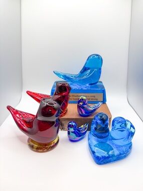 Vintage Leo Ward Terra Studios Art Glass Bird Lot of 6 - Cardinals & Bluebirds